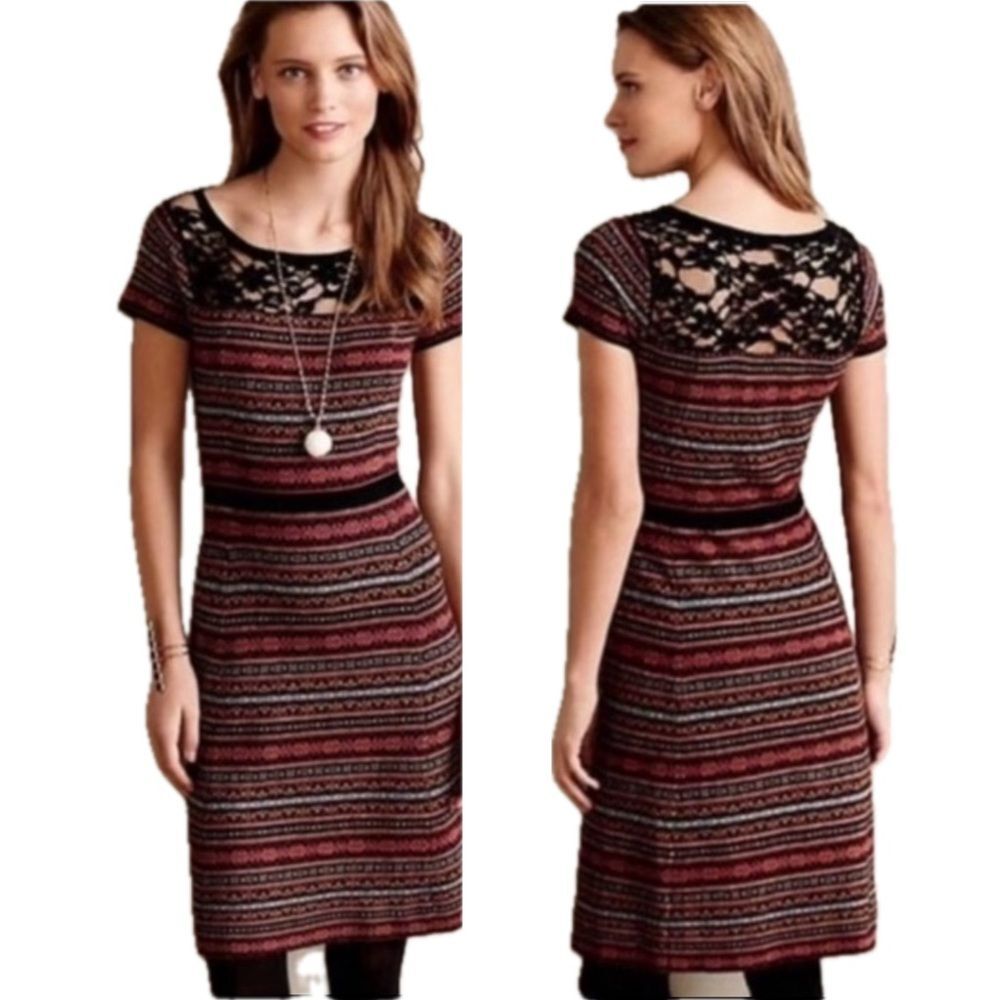 Anthropologie Sparrow Fair Isle Sweater Dress Size Small Lace Wool Cashmere